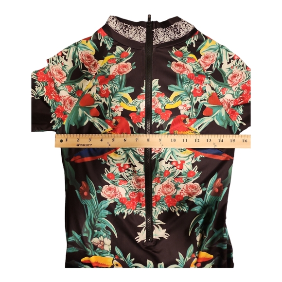 CBR Multicolor Black Front Zipper Tropical Print Knotted Irregular Mini Dress S - Picture 8 of 9